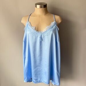 Bar III Satin Lace Elegant Cami Top Baby Blue 2X
